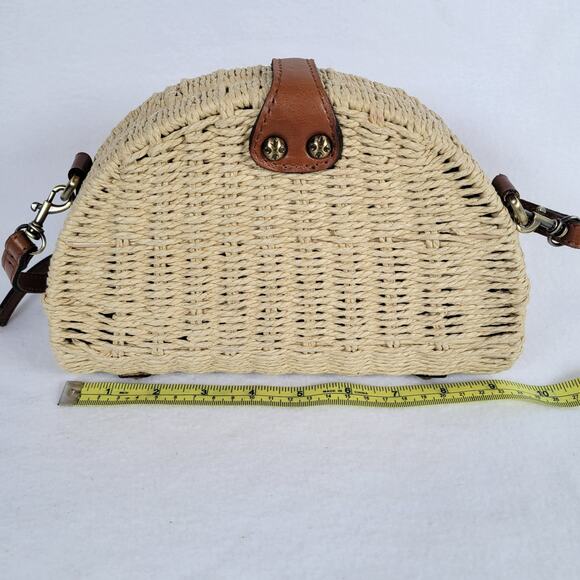Patricia Nash Bonella Dome Crossbody Structured Bag Beige Straw Rattan Beachy - Picture 7 of 9